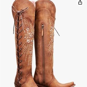 Brown leather cowboy boots
